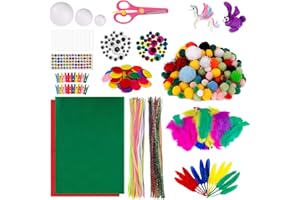 MengH-SHOP Crafting Kit Kids Crafting Set with Pipe Cleaners Pom Poms Wiggle Googly Eyes Feather for Kids DIY Toys Arts Crafts Supplies