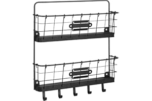 Spectrum Diversified Boîte aux Lettres d'entrée de Ferme avec Crochets, Centre de courrier Mural de Style Rustique et Porte-clés, Alliage d'acier, Noir, Taille Unique