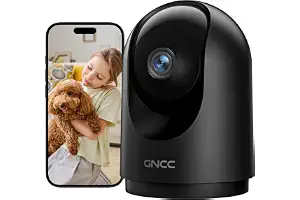 GNCC Cámara Vigilancia WiFi Interior 2K 3MP 2.4/5GHz Visión Nocturna 1 Pack | Negro, Monitor Bebés y Mascotas, SD/Cloud, 360°, Detección Movimiento e IA, Audio Bidireccional, Modo Privado, Alarma
