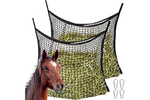 BAIFULAI 2 reti da fieno per cavalli, 60 x 90 cm, per cavalli, rete da fieno a maglia stretta, capacità 8 kg, rete da fieno con 4 moschettoni, Heusack, borsa da fieno, borsa da fieno, colore: nero