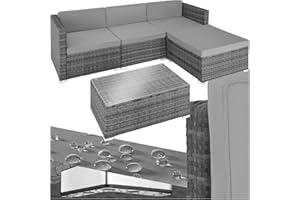 TecTake® Rattan Garden Lounge Set Including 3 Chairs, 1 Stool, 1 Table and Cushions, Modular Sectional Self Assembly Sofa. Garden furniture for Patio, Garden, Balcony - grey