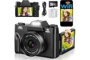 Digitalkamera 4K 75MP mit WLAN, 2 * 1500mAh Akkus Autofokus-Fotokamera | 3'' 180° Klappdis