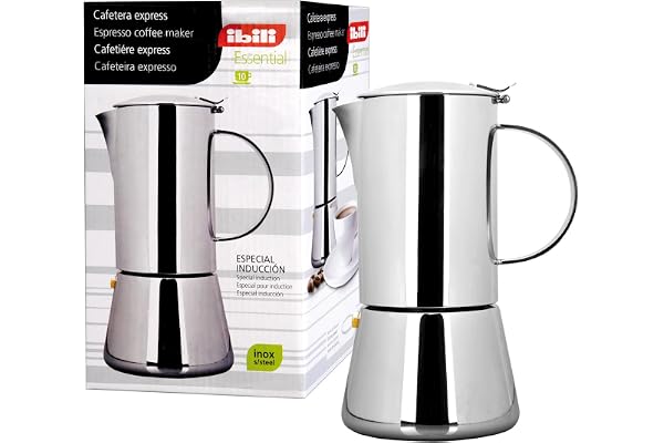 IBILI - Cafetière à Expresso Essential, 6 Tasses, 300 ml, Acier Inoxydable, Compatible avec les Plaques à Induction