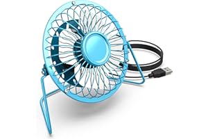 N NEWTOP Mini Ventilatore da Tavolo USB Portatile Pale Metallo Fan Piccolo Regolabile Velocità Continua Cavo Compatibile per Computer Notebook PC Casa Ufficio Scrivania Viaggi Campeggio (Azzurro)