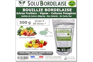 TOUT POUR LES NUISIBLES Solu'Bordelaise - 500 g - Bouillie Bordelaise Non Colorée - Fongicide Polyvalent Sulfate de Cuivre - Protection Arbres Fruitiers, Cultures Potagères, Vignes - Utilisable en Agriculture Biologique