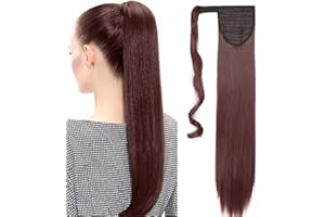 SEGO 58cm Extension Clip Coda di Cavallo Capelli Sintetici Lunghi Lisci Ponytail Extension - Vino Rosso