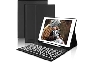 JADEMALL Coque Clavier pour iPad 9.7", iPad 6eme/5eme Generation - 2018/2017, iPad Air 2/1, iPad Pro 9.7", AZERTY Clavier Rétroéclairé avec Fente pour Stylo, Noir
