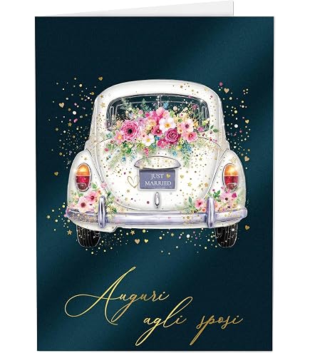 Set Di 2 Biglietti Auguri Matrimonio/Anniversario Con Torta In Rilievo Oro Su Carta Testurizzata - Formato 12x18 Cm Con Buste - 6