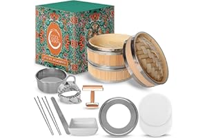 COOL DESIGN Set para cocinar al vapor, Vaporera de bambu reforzada, todo lo que necesitas para hacer gyozas, dumplings, vaporera de vambu, cocina saludable