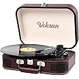 Record Player, VOKSUN Portable Bluetooth Vinyl Turntable with Built-in Stereo Speakers, 3-Speed Belt-Drive Suitcase LP Player, Supports Vinyl to MP3 Recording, AUX/USB/RCA/Headphone Jack
