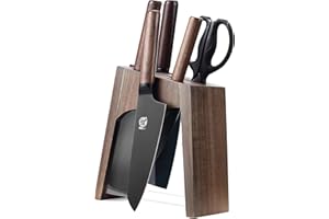 MITSUMOTO SAKARI Set Di Coltelli Da Cuoco Giapponesi Professionali Da 6 Pezzi, Set Di Coltelli Da Cucina Tedeschi In Acciaio Legato Premium Con Supporto In Noce E Forbici Rimovibili