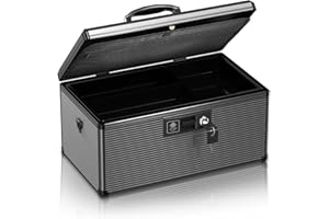 ZORVIDSON Medicine Lock Box with Key,Portable Medication Lock Box with Removeable Tray, Medicine Storage Box for Home (Black, Extra Large)