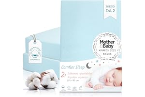 COMFIER SLEEP Sábana Bajera Minicuna 50x90 cm – 100% Orgánico Completamente Natural Juego de 2 Azul Sabanas Minicuna – Suaves y Transpirables – Ajuste Elástico