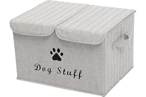 Pethiy duże pudełka do przechowywania - duże lniane składane kostki do przechowywania pojemniki na śmieci z pokrywką i uchwytami do odzieży i akcesoriów dla psów, płaszcze dla psów, zabawki dla psów, ubrania dla psów (szare)