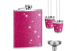 FDHBDF rostfritt stål 240 ml fickplunta kvinnor rosa glitter med 2 shotglas, liten bärbar fickplunta för resor fest camping