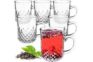 KADAX Tazze da Tè in Vetro Trasparente per Bevande Calde e Fredde, Bicchieri da Caffè con Manico e Base Stabile, Tazzine per Tisane (Set di 6, 230 ml)