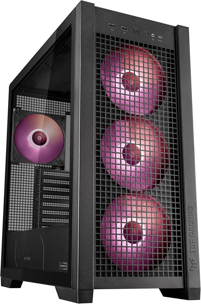 ASUS TUF GAMING GT302 TG ARGB Siyah Bilgisayar Kasası | TG Maksimum Soğutma Sök Tak Üst Ve Yan Paneller Gizlenmiş Anakart Bağlantı Desteği 4 Adet 140 X 28 mm Fan E ATX (12"x10.9")