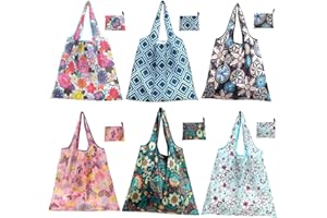 CLDURHGE 6 Pezzi Shopping Tote Bag Borsa, Sacchetti Pieghevoli, Shopping Bag Riutilizzabile, Facili da Lavare, Elegante Stile vintage per Luso Quotidiano, Viaggio, Take Out, Storage