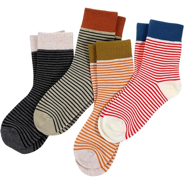 BelleFlair 5 Paar Gestreepte Dames Sokken, maat 35-38, Vrolijke Retro Crew Sokken voor Vrouwen van Katoen, Modieuze Wintersokken voor Dames als Geschenk