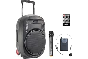 Ibiza - PORT12UHF-MKII-TWS - Altoparlante portatile 12"/700W MAX con 2 microfoni (UHF), telecomando e custodia protettiva - Bluetooth, USB, SD & TWS - autonomia da 5 a 7h