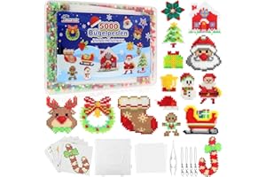 Homgaty 5000 Stück Bügelperlen Weihnachten, Steckperlen 5 mm Perlen mit Steckplatte, 16 Muster, Bügelpapier, Anhänger und Zubehör zum Basteln Handwerk für Kinder Geschenk Weihnachtsdekoration