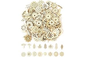 FRUHLING 100 Pièces Embellissements Feuilles Fleurs Bois Tranches Fleur Bois Disque En Bois Creux Naturel Disque Bois pour Mariage Decoration Scrapbooking Artisanat de Bricolage Décorer Des Tables