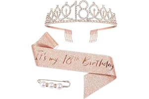 18 Ans Couronne Anniversaire Echarpe, Deco Anniversaire 18 Ans Anniversaire Fille, Kit d’Accessoires Anniversaire pour Décoration Anniversaire 18 Ans Fille