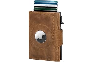 Marc Peter® Chicago skórzany portfel Push Air Slim – Airtag portfel z kieszenią na monety – ochrona RFID, mały mini portfel skórzany, Rustykalna opalenizna, MINI MÜNZFACH MIT AIRTAG FACH, Casual