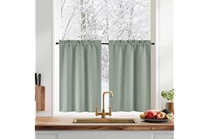 PONY DANCE Tende Cucina Porta Finestra 2 Pezzi 60x60 CM Tendine Finestra a Vetro Tende Oscuranti per Interni con Tasca Curtains Corte per Cucina, Verde Salvia