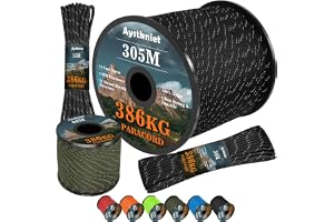 Aystkniet Reflective Paracord 850lbs, 15/30/60/305m 4MM Rope, 11 Strands Outdoor Para Cord, Utility Parachute Cord Tactical C