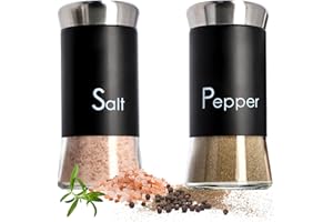 KADAX Solniczka i pieprzniczka, zestaw 2 szt, 150 ml, przyprawnik ze szkła i stali nierdzewnej, pojemna solniczka z pokrywką, szczelny słoiczek na sól i pieprz (czarny)