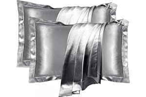 UQQU Set of 2 Mulberry Silk Cushion Covers, 100% Silk Pillowcase 40 x 80 cm for Hair and Skin Care, Natural Silk Cushion Cover with Soft, Breathable, Smooth, Standard Size, Grey