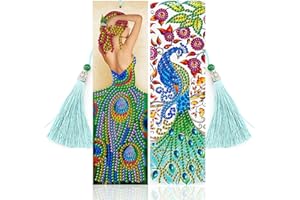5D Diamond Pasted Painting, VETPW 2 Pezzi Segnalibro Pittura Diamante DIY per Regalo di Compleanno Laurea, Kit Segnalibro Pavone in Pelle Pittura Diamante Fai Da Te con Nappa, Dipingi per Numero Kit