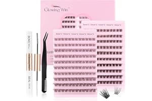 Glowing Win Faux Cils Individuel Kit Extension de Cils Professionnel avec Lash Lash Bond&Seal Applicateur Mélanger deux paquets Faux Cils Naturel avec Colle de Cils Réutilisable DIY Cluster Lashes Kit