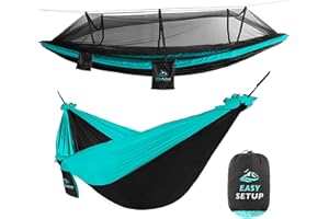 FE Active Hamac de Voyage Camping - Hamac 2 Places ou Simple avec Moustiquaire, Hamac Suspendu, Hamac Ultra-léger, Hamacs de Jardin, Kit de Survie, Sac à Dos, Hamac de Camping | Conçu en Californie