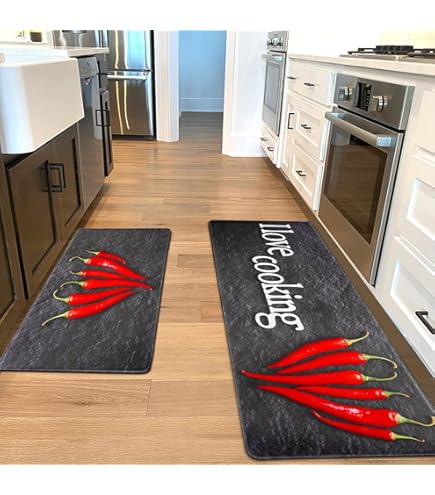 Alishomtll Kitchen Mat Sets 2 Piece PVC Kitchen Rug Waterproof Non-Slip