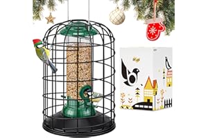 iBorn Squirrel Proof Bird Feeders – Hanging Wild Bird Feeder for Mix Seed Blends, Sunflower Heart, Heavy Duty All Metal Anti-UV Finishing, 8 Inch Green BirdFeeder, for Bird Lovers