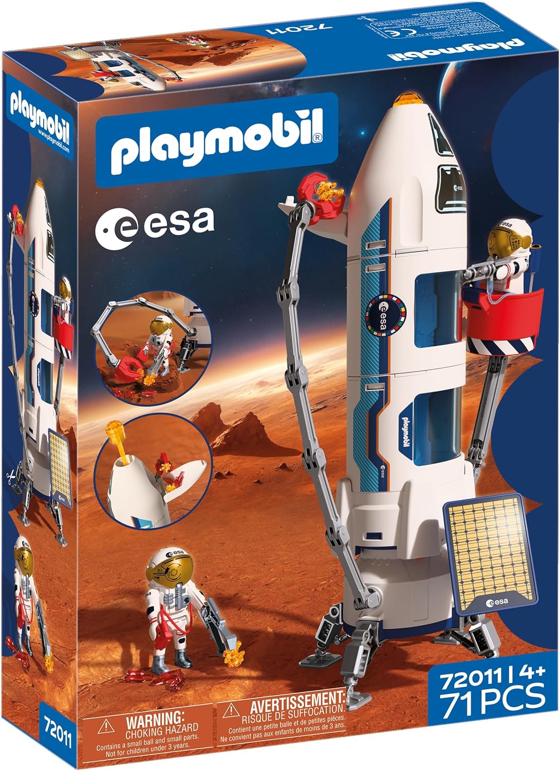 PLAYMOBIL Space Esa Cohete de investigación a Marte| Cohete Modular con Plataforma de Lanzamiento y 2 astronautas | Juguete para niños a Partir de 4 años | 72011