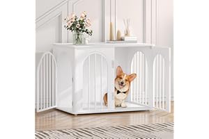 Hzuaneri 80 cm Gabbia per Cani, Tavolo Supplemento, Cuccia Moderna per Cani Interno, Gabbia per Cuccioli, Casetta per Animali, 3 Porte, Porta ad Arco, 56 x 80 x 61 cm, Bianco DFC85113W