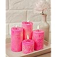 Auradecor Set of 4 Pillar Candles Marble Finish Rose Fragrance (Size 2 * 1.8 2 * 2.5 2 * 3.8 2 * 4.2Inch)