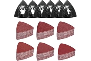 MEFF-MLUK 156Pcs Oscillating Tool Detail Sanding Pads Kit, 6Pcs Triangle Sanding Pads, 150Pcs Sandpaper, 40/60/80/120/180/240 Grits Hook & Loop Multitool Sandpaper for Wood/Plaster etc Surfaces Polish Sanding