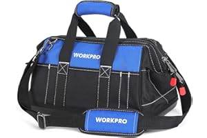 WORKPRO Tool Bag 16-inch, Multi-pockets Heavy Duty Tool Bag with Waterproof Plastic Hard Base, Wide Open Mouth Heavy Duty Electricians Tools Bag with Adjustable Shoulder Strap