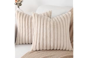Homaxy Fuskpäls kuddfodral 65 x 65 cm set med 2, dekorativt lyxigt mjukt fluffigt randigt neutralt örngott för soffa, säng, s
