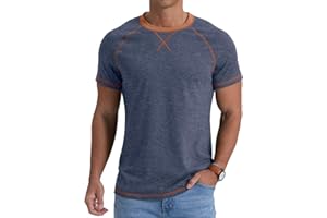 QIXING Mens T-Shirt Cotton Crew Neck Short Sleeve Regular Fit T Shirt Raglan Soft Lightweight Summer Casual Tops for UK