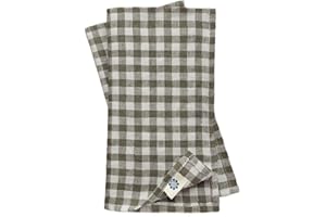 Linen & Cotton Juego de 4 Servilletas de Tela a Cuadros Estella - 100% Lino, Blanco Gris (32 x 32 cm) Suaves Lavable Rústico para Hogar Mesa de Centro de Madera Restaurante Picnic Verano Pascua País