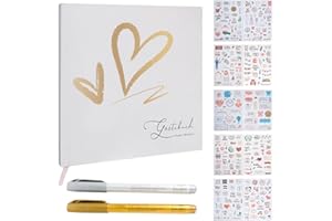 FLEXIVER Gästebuch Hochzeit Mit Sticker + Metallic Stifte, Hochwertiges Hochzeitsbuch Freundebuch Scrapbook Gästebuch Geburtstag Hochzeitsdeko (Heart)