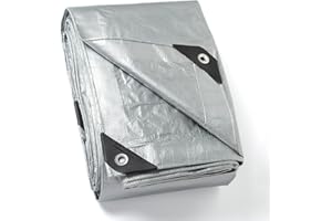 GUARD SHIELD Telone di copertura con occhielli, impermeabile, 6 m x 8 m, colore argento, multifunzione, in poliestere, 120 g/㎡, in tessuto, multiuso, resistente agli strappi, stabilizzato ai raggi UV