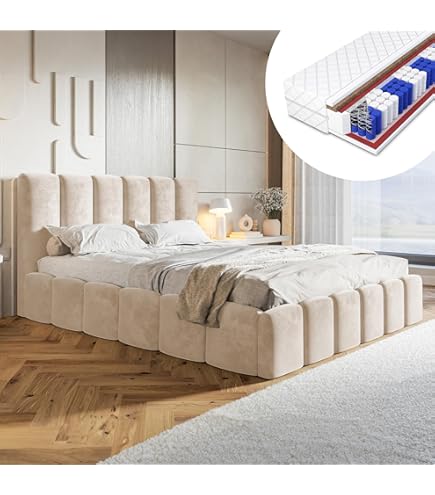 Bedsysteem Slaapkamer, Complete Set, Gestoffeerd Bed Nachtkastjes Usb Oplaadfunctie