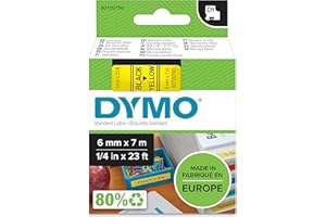Dymo D1 Etichette Autoadesive per Stampanti LabelManager, Rotolo da 6 mm x 7 m, Stampa Nero su Giallo, S0720790