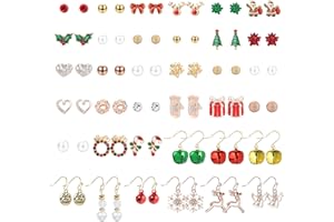 Finrezio 8-36 Paires Boucles d'Oreilles Noël pour Femmes Filles - Ensemble Pendantes Ampoules, Arbre, Guirlande, Père Noël - Cadeaux Fête